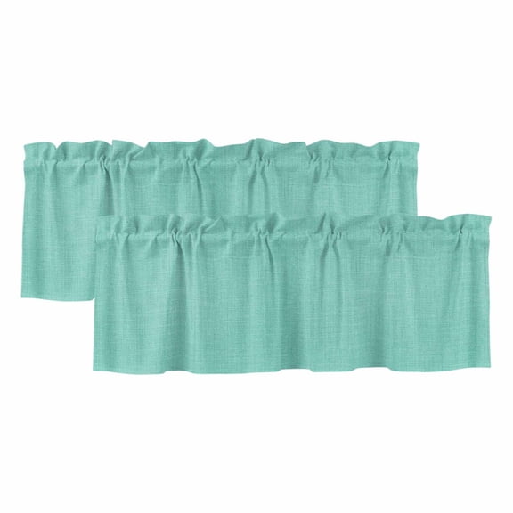 Turquoise Burlap Texture Valances for Windows, Decorative Rod Pocket Window Valance Curtains, Farmhouse Vintage Aqua Short Curtain Drapes for Kitchen/Bathroom/Living Room, 2 Panels, 42" W x 12" L