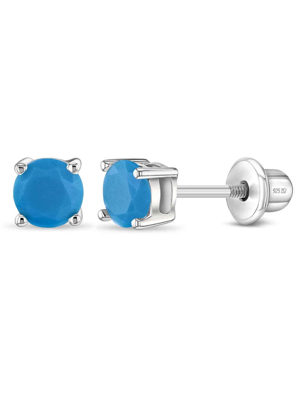 Turquoise CZ Toddler / Kids / Girls Earrings Screw Back - Sterling Silver