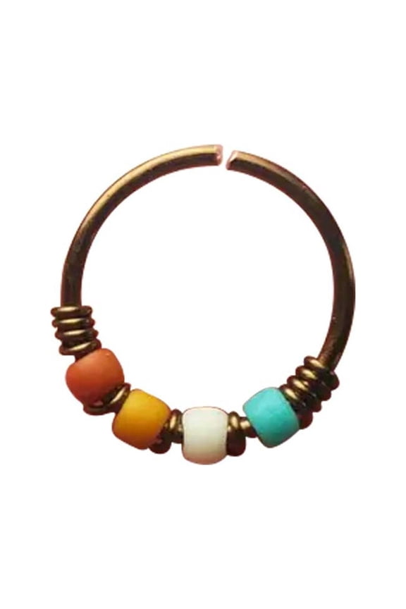 Turquoise Captive Bead Nose Ring - 16G Steel Hoop Piercing Jewelry, Gold Plated Nostril/Septum Ring with Turquoise Stone, Helix & Cartilage Compatible