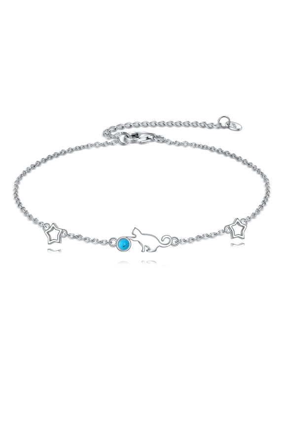 Turquoise Cat Bracelets for Women Sterling Silver Adjustable Charm Bracelet Jewelry Birthday Valentines Christmas Gifts for Mom Friends