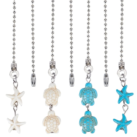 Turquoise Ceiling Fan Pull Chain Extenders Starfish Sea Turtle Pendant Decoration with Iron Ball Chains Mixed Color 36~36.3cm