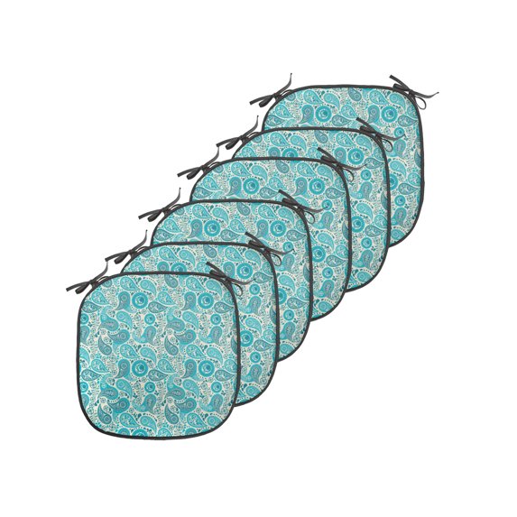 Turquoise Chair Seating Cushion Set of 6, Paisley Pattern Antique Floral Pattern Ornaments Classical Middle Eastern, Seat Pads for Office with Anti-slip Backing, 16"x16", Aqua Teal, by Ambesonne