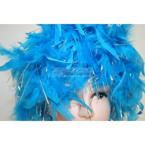 Turquoise Chandelle Feather Wig with Silver Lurex