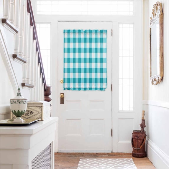 Turquoise Checkered Door Curtains for Door Window, French Sidelight Front Back Door Curtains With Tieback, Farmhouse Buffalo Plaid Kitchen Rod Pocket Drapes Panel, 54"x40"