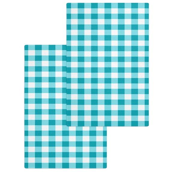 Turquoise Checkered Kitchen Dish Towels for Drying Dishes Set of 2, Farmhouse Buffalo Plaid Waffle Weave Microfiber Hand Tea Bathroom Towels Quick Dry & Absorbent Towel 15.7x23.6