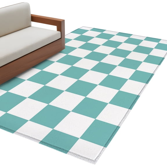 Turquoise Checkered Kitchen Runner Rug 2.7x5 Washable Runners for Hallway Non Slip Geometric Teal Buffalo Plaid Large Area Rug Indoor Floor Carpet for Bathroom Laundry Entryway Bedroom Living Room