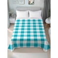 thumbnail image 1 of Turquoise Checkered Queen Size Flat Sheet, Wrinkleproof & Fadeproof Cooling Flat Bed Sheet Only, Farmhouse Buffalo Plaid Breathable Soft Bedding Top Sheets 90 x 102 Inches, 1 of 8