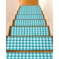 thumbnail image 1 of Turquoise Checkered Stair Treads for Wooden Steps Indoor Runner Rug Carpet, Farmhouse Buffalo Plaid 4 Pieces Peel and Stick Staircase Step Treads Covers Washable Throw Door Mats, 30"x8", 1 of 6