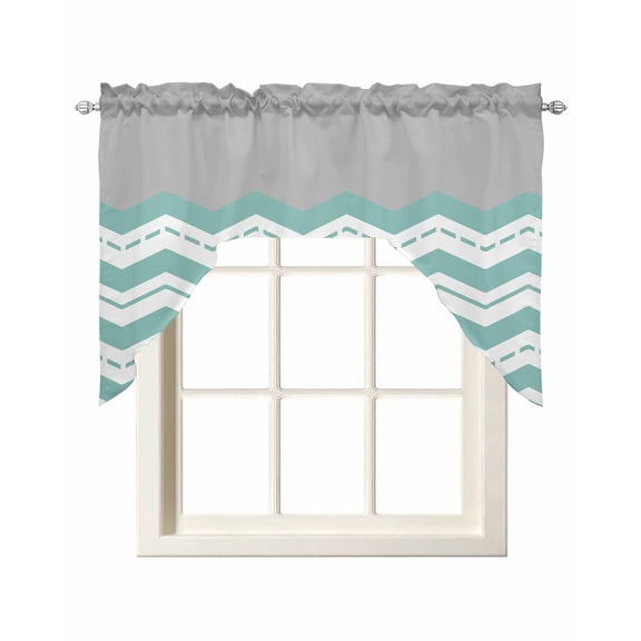 Turquoise Chevron Swag Valances for Windows, Small Curtains Drapes, Geometric Grey Wavy Striped White Kitchen Window Curtains Over Sink Window Treatment Valance for Bedroom/Bathroom 56"x36"