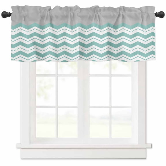 Turquoise Chevron Valances for Windows Farmhouse Kitchen Curtains Valances Rod Pocket Valance Curtains for Kitchen Windows Geometric Grey Wavy Striped White Window Valances for Bathroom 42"x12"