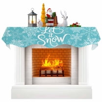 Turquoise Christmas Fireplace Mantle Scarf, Winter White Snowflakes Patterned Mantel Cover Table Runner for Home Living Room Door Window, Indoor Outdoor Holiday Party Decor 17" x 90"