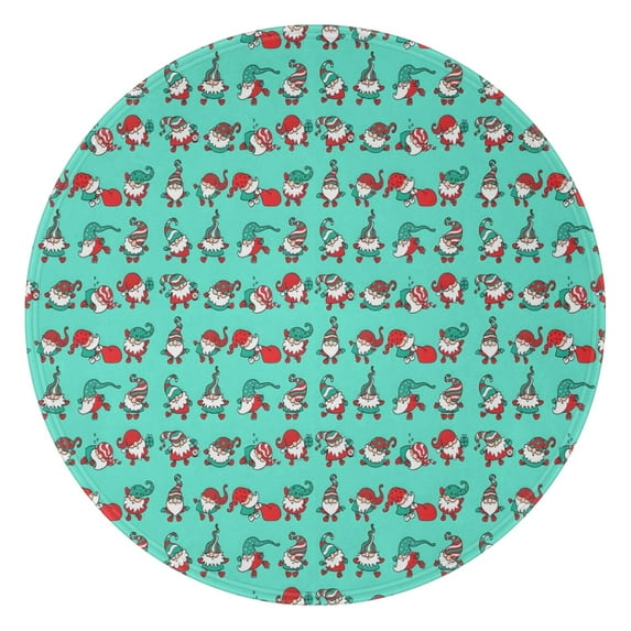 Turquoise Christmas Gnome Pattern Round Blanket,Comfortable Soft Flannel Throw Blanket,All Season,Warm Lightweight Blankets for Sofa Bed Couch Living Room Chair 60"x60"