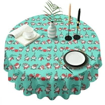 Turquoise Christmas Gnome Pattern Round Tablecloth 60"x60",Wrinkle Wipeable Table Cloth for Kitchen Dining Room Picnic Patio Party