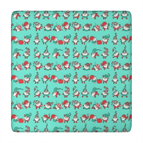 Turquoise Christmas Gnome Pattern Square Fitted Tablecloth with Elastic Edge,Square Table Cover,Washable Elastic Table Cover for Home Kitchen Party Decor 34"x34"