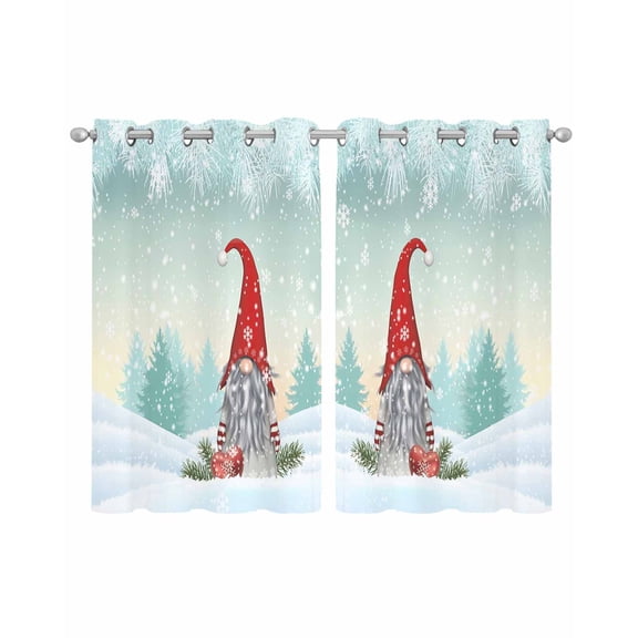 Turquoise Christmas Sheer Curtains 39 Inch Length 2 Panels Set for Living Room/Bedroom, Gnomes Snowflake Xmas Tree Winter Kitchen Curtains Grommet Semi-Sheer Curtains Window Treatments 27.5"x39"x2