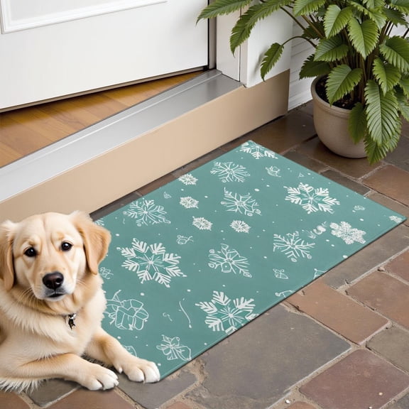 Turquoise Christmas Snowflake Pattern Door Rugs,Washable Non Slip Door Mats Indoor,Decorative Door Mats,Entry Mat Indoor for Entrance,Bedroom,Kitchen,Bathroom,16"x24"