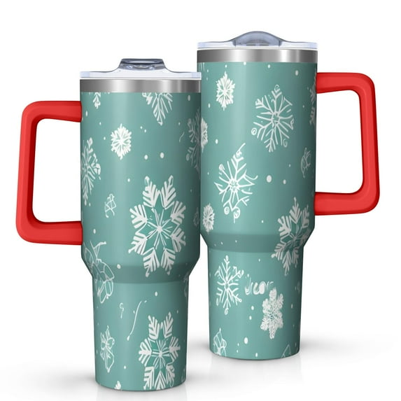 Turquoise Christmas Snowflake Pattern Tumbler with Handle and Lid,40oz Double Wall Vacuum Insulated Tumbler,Cups Gift for Women and Men