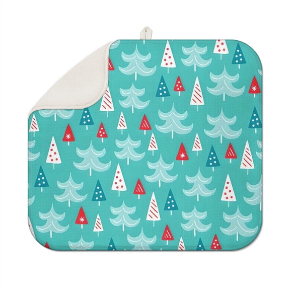 Turquoise Christmas Tree Pattern Dish Drying Mat for Kitchen 1 Pack, Ultra Absorbent Microfiber Dishes Drainer Mats,16x18in(41x46cm)