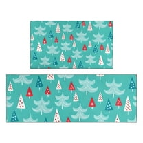 Turquoise Christmas Tree Pattern Kitchen Rugs Sets Of 2,Anti Fatigue Kitchen Mat Rugs Non Slip Washable,Decorative Kitchen Floor Mats for Kitchen,Sink,Laundry,17"x30" 17"x47"