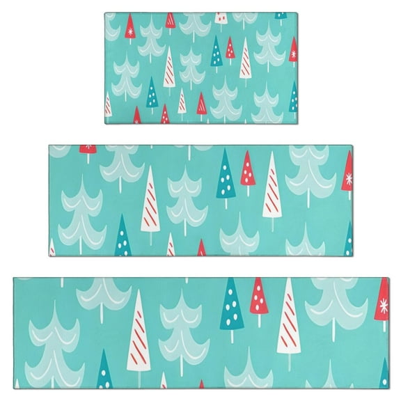 Turquoise Christmas Tree Pattern Kitchen Rugs Sets Of 3,Kitchen Runner Rugs Non Skid Washable,Decorative Kitchen Floor Mats for Kitchen,Sink,Laundry,17"x30"+ 17"x47" + 17"x59"