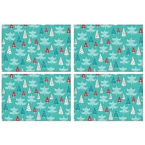 Turquoise Christmas Tree Pattern Summer Placemats Table Placemats Set Of 4-Linen Kitchen Washable Placemats Table Mats 11.8"x17.7" Non-Slip Heat Resistant