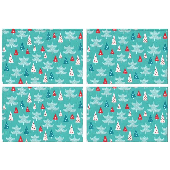 Turquoise Christmas Tree Pattern Summer Placemats Table Placemats Set Of 4-Linen Kitchen Washable Placemats Table Mats 11.8"x17.7" Non-Slip Heat Resistant