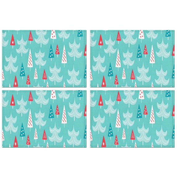 Turquoise Christmas Tree Pattern Summer Placemats Table Placemats Set Of 4-Linen Kitchen Washable Placemats Table Mats 11.8"x17.7" Non-Slip Heat Resistant