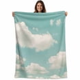 thumbnail image 1 of Turquoise Cloudy Sky Blanket Soft Cozy Warm Throw Blanket for Couch, Plush Fuzzy Flannel Fleece Blankets for Sofa, Modern Clouds Nature Scenery Bed Blankets Lightweight Gifts for Women, 50"x80", 1 of 9