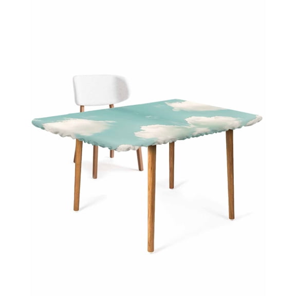Turquoise Cloudy Sky Rectangle Tablecloth, Waterproof Elastic Fitted Table Covers for 3 Foot Tables, 24x36inch Decorative Tablecloths for Picnic, Camping, Outdoor, Modern Clouds Nature Scenery