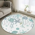 thumbnail image 1 of Turquoise Coastal 4ft Round Rug, Summer Beach Coral Shell Starfish Ocean Non-Skid Rubber Backing Large Area Rugs - Living Room Bedroom Home Office, Indoor Floor Mat Carpets Washable Rug, 1 of 9