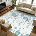 thumbnail image 1 of Turquoise Coastal 8x10 Area Rugs, Summer Beach Coral Shell Starfish Ocean Non-Skid Rubber Backing Large Rectangle Rugs - Living Room Bedroom Home Office, Indoor Floor Mat Carpets Washable Rug, 1 of 9