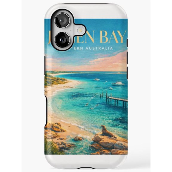 Turquoise Coastal Bay, Beach, Boats and Pier Tough Case for Apple iPhone, Polycarbonate and TPU