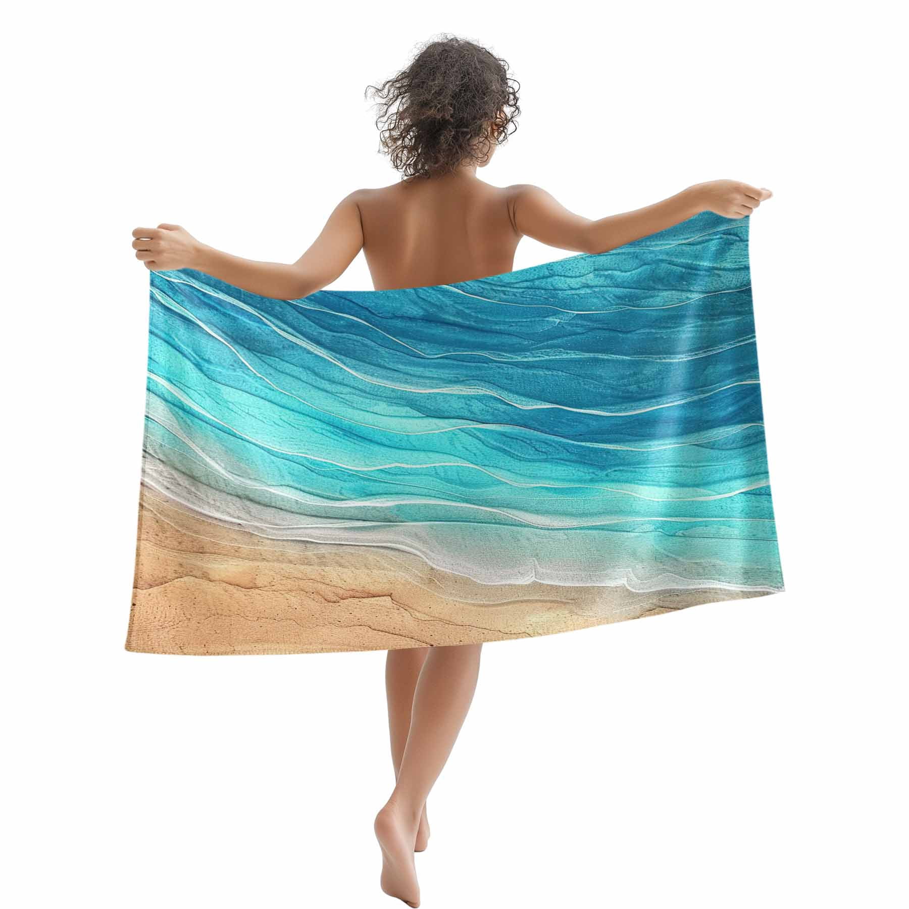 Turquoise Coastal Beach Beach Towels Blanket Soft&Absorbent Quick Dry Microfiber Vintage Gradients Ocean Waves Pool Towels for Swimming ,Yoga, Sports, Gym, Camping,Large 35X70in,