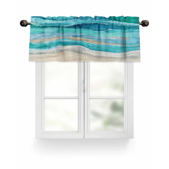 Turquoise Coastal Beach Kitchen Valances for Windows Abstract Teal Oceans Waves Valance Curtains for Kitchen /Living Room/Bedroom/ Bathroom Decor, 54"x18 " ,Rod Pocket 1 Panel,