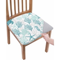 Turquoise Coastal Chair Seat Covers for Dining Room Stretch Chair Seat Covers Set of 2, Sea Turtle Nautical Coral Summer Beach Chair Seat Protector Cushion Slipcovers for Kitchen Restaurant Office