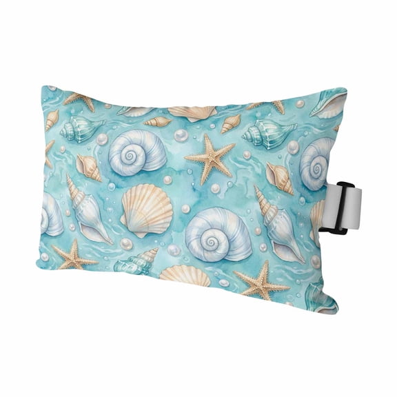 Turquoise Coastal Outdoor Pillows for Chaise Lounge Chair Waterproof Lumbar Pillows with Insert&Adjustable Strap Beach Headrest Pillow Summer Beach Conch Shell Starfish Ocean Pool Pillow 11"x16"