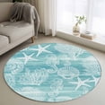 thumbnail image 1 of Turquoise Coastal Round Area Rug 3.3Ft Washable Circle Rugs for Dining Room Table, Nautical Coral Starfish Shell Seahorse Ocean Non-Slip Carpet Floor Mats Indoor Outdoor Carpet Runner Home Decor, 1 of 8