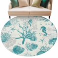 thumbnail image 1 of Turquoise Coastal Round Area&nbsp;Rug 6ft Starfish Shell Coral Seahorse Non-Slip&nbsp;Washable Circle Rugs Soft Felt Indoor Floor Mat for Bedroom Kitchen Living Room Bathroom, 1 of 9