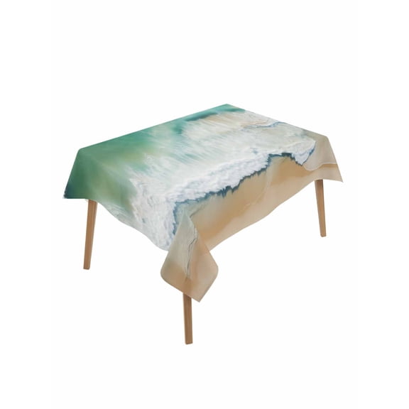 Turquoise Coastal Table Cloth, Nautical Summer Beach Seaside Waterproof Tablecloth for Rectangle Tables, Reusable Washable Fabric Table Cover for Restaurant Kitchen Dining Tables 52"x70"