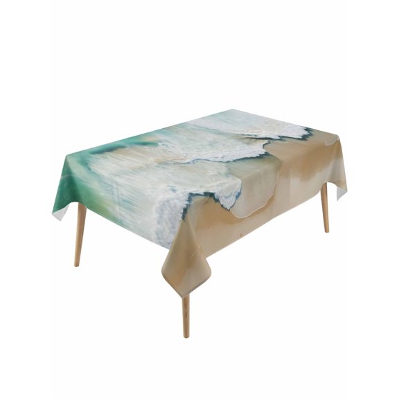 Turquoise Coastal Table Cloth, Nautical Summer Beach Seaside Waterproof Tablecloth for Rectangle Tables, Reusable Washable Fabric Table Cover for Restaurant Kitchen Dining Tables 60"x120"