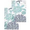 thumbnail image 1 of Turquoise Coastal Turtle Kitchen Dish Towels for Drying Dishes Set of 2, Ocean Coral Nautical Waffle Weave Microfiber Hand Tea Bathroom Towels Quick Dry & Absorbent Towel 15.7x23.6, 1 of 7