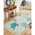 thumbnail image 1 of Turquoise Coastal Washable Area Rug 3'x5',Sea Turtle Nautical Coral Summer Beach Woven Cotton Tassels Kitchen Rugs,Non Slip Indoor Door Mat Throw Carpet for Entryway Living Room Nursery Laundry Room, 1 of 9