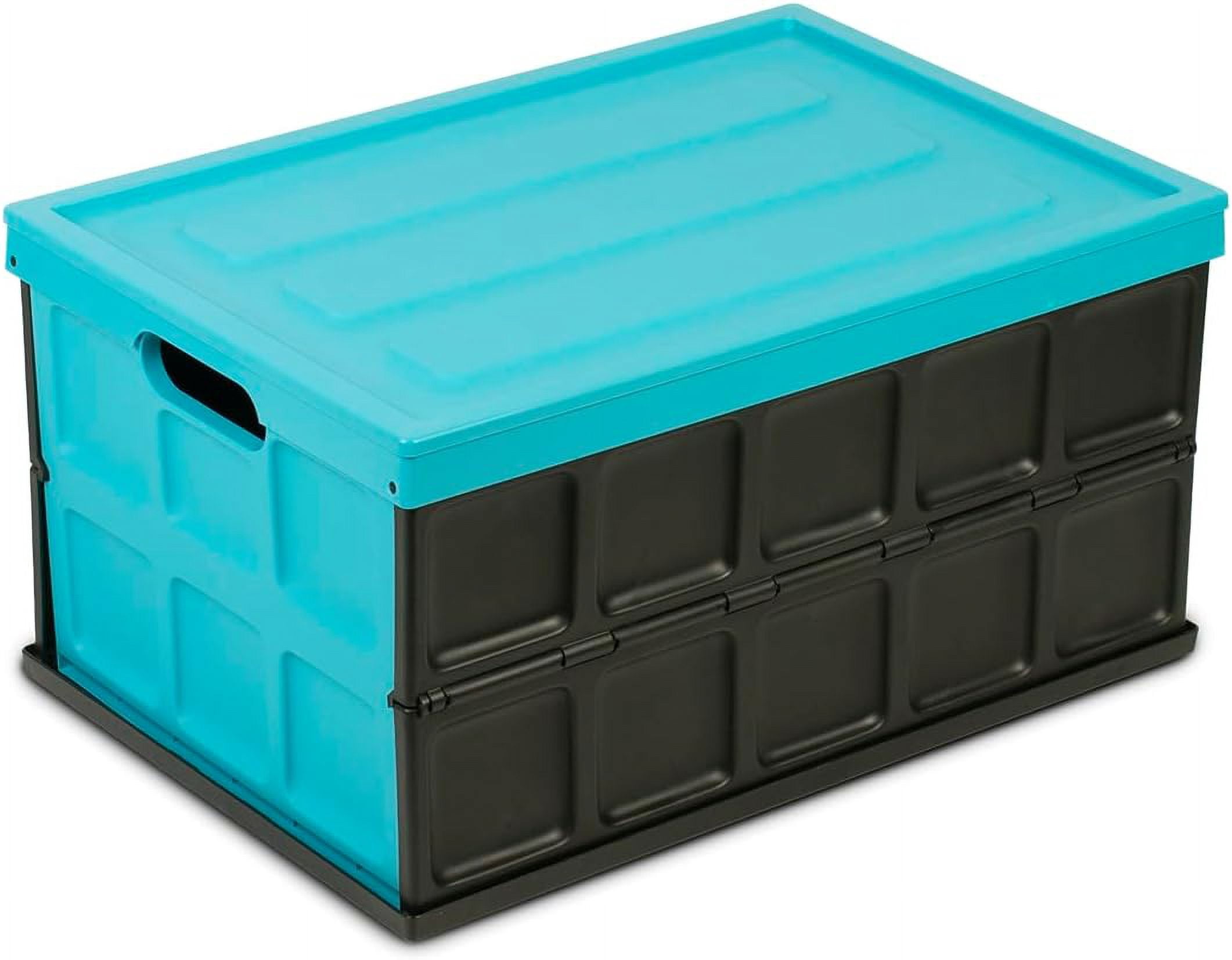 Turquoise Collapsible Storage Bin with Lid - 48L Foldable Plastic Box ...
