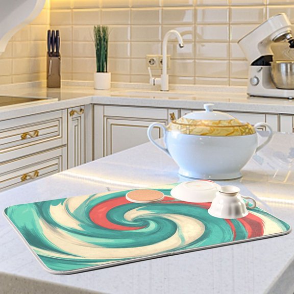 Turquoise Color Candy Spiral Dish Drying Mats for Kitchen Counter Absorbent Microfiber Coffee Pad