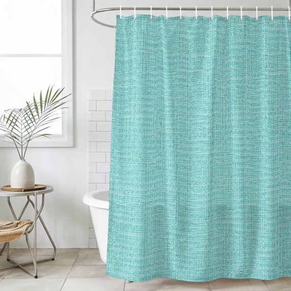 Turquoise Color Shower Curtain Set,Waterproof Shower Curtains for Bathroom,Abstract Woven Texture Vintage Minimalist Washable Fabric Cloth Bath Curtain for Bathtub Decoration with Hooks 72x78 Inches