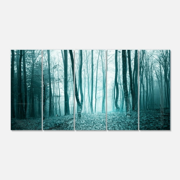 Turquoise Colored Magic Forest 28 in x 60 in Painting Art Prints, by Designart