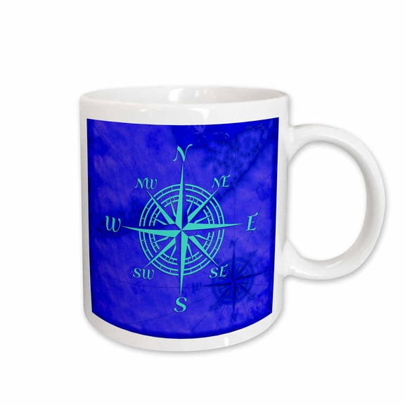 3drose, Turquoise Compass Rose on Blue Nautical Map of the Florida Keys., 11oz Mug