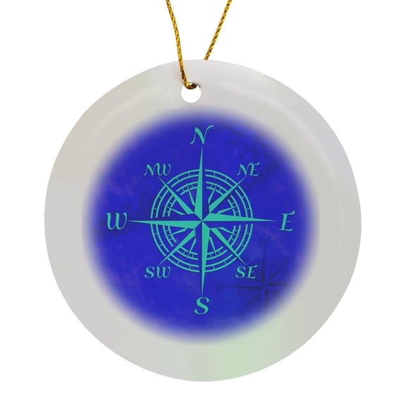 3drose, Turquoise Compass Rose on Blue Nautical Map of the Florida Keys., Circle Porcelain Ornament