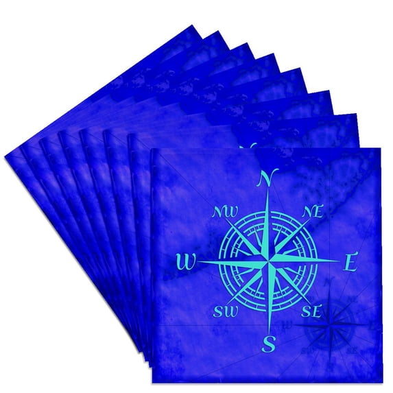 3drose, Turquoise Compass Rose on Blue Nautical Map of the Florida Keys., Set of 8 Ceramic Tile Coasters