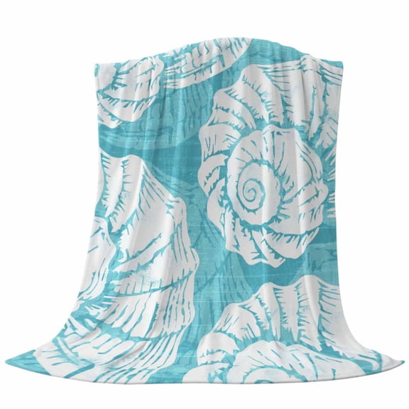 Turquoise Conch Fleece Throw Blanket Lightweight Coastal Summer Ocean Beach Nautical Modern Fuzzy Flannel Throws Super Soft Cozy Flannel Blanket for Couch, Sofa, Bed, Travel 30"x40"
